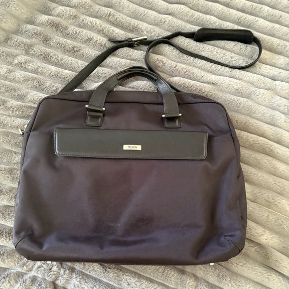 TUMI nylon leather trim convertible top handle shoulder laptop briefcase bag - Picture 3 of 10